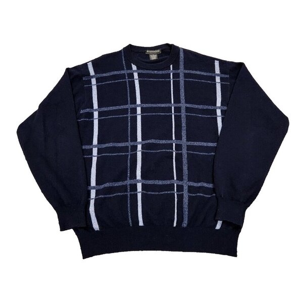 HATHAWAY PLATINUM 100% CASHMERE SWEATER MENS XL WINDOWPANE PULLOVER